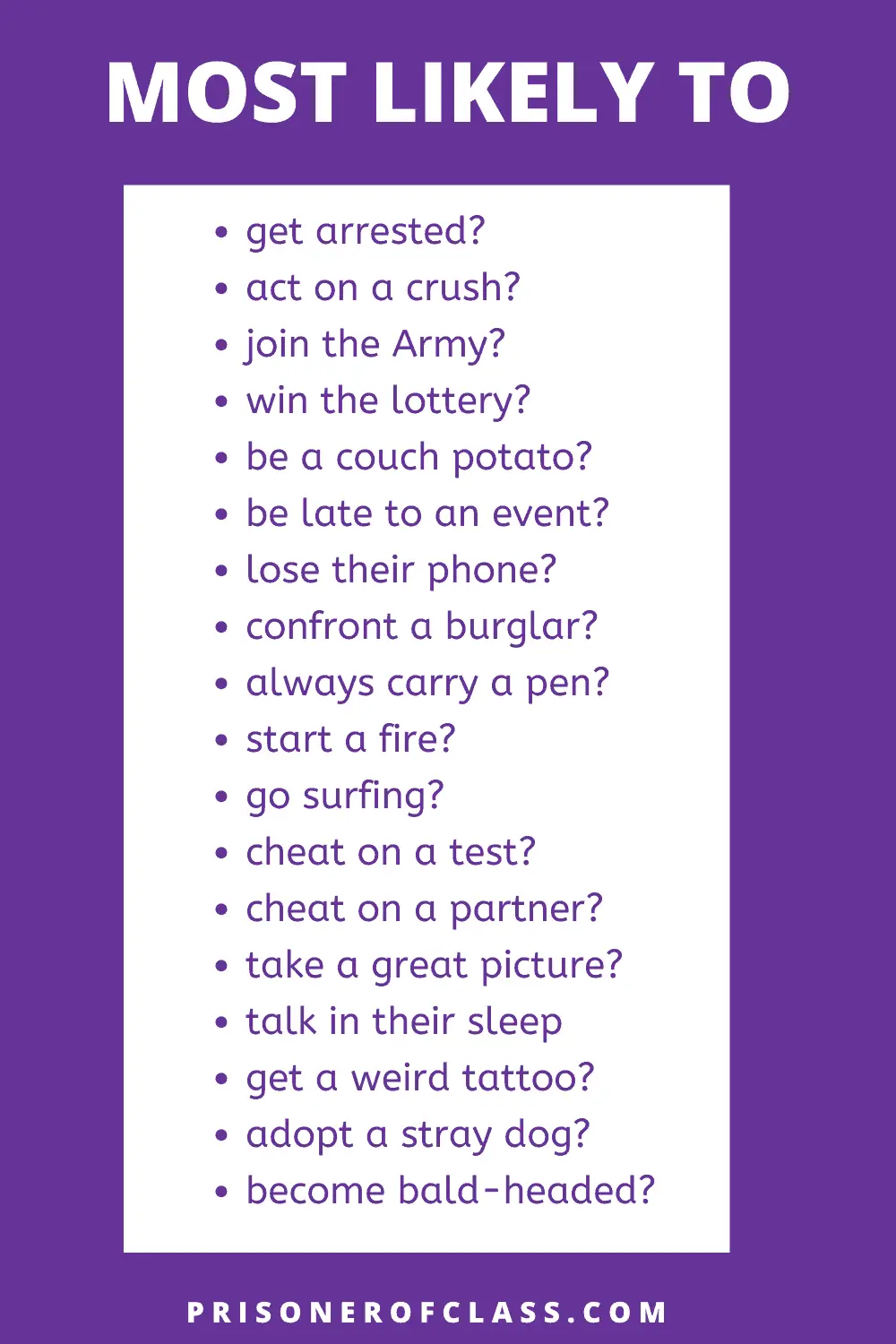 400+ Fun Most Likely To Questions To Answer — Prisoner Of Class